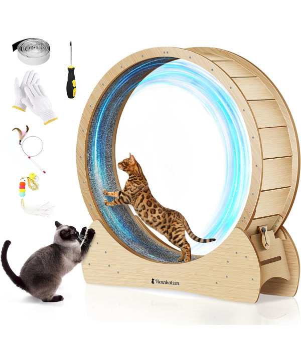 Roue d'exercice pour chats et chiens H120cm ∅113cm bois naturel