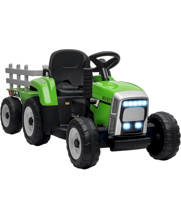 HOMCOM Tracteur électrique Vert avec remorque amovible pour enfants de 3 à 6 ans