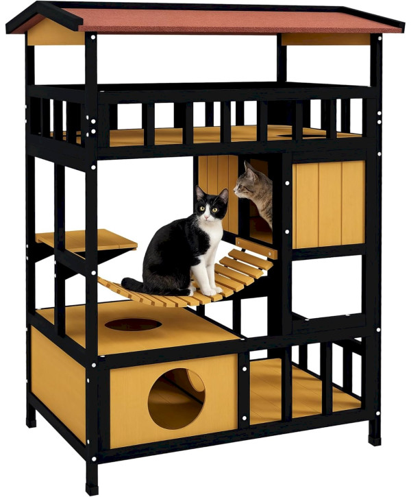 PawHut Maison pour Chats Paradis des Chats avec Plateformes, Pont Suspendu et Cachettes