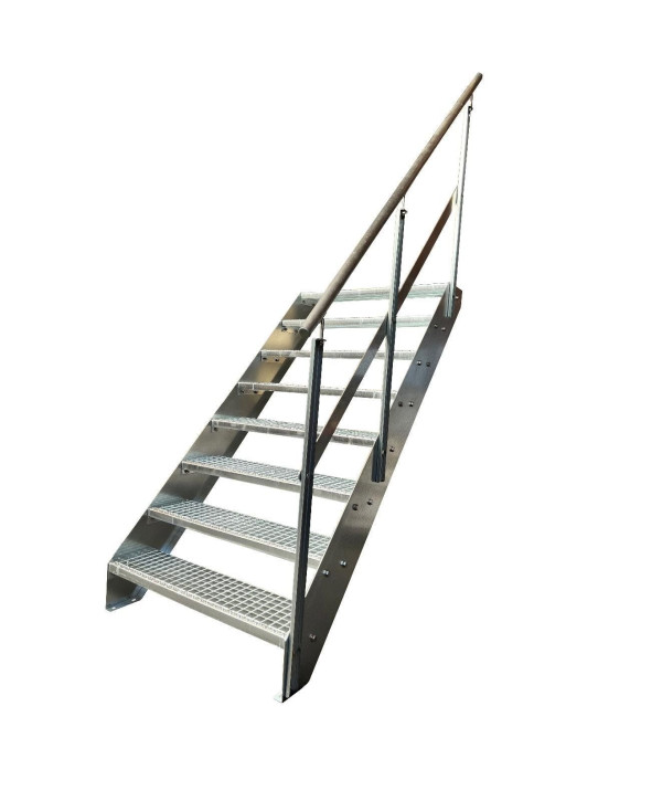 Escalier en acier 8 marches avec garde-corps droite entièrement galvanisé (L 60 x H 152 cm)