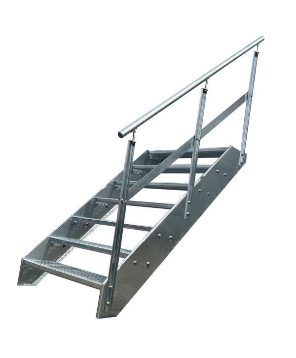 Escalier en acier 7 marches avec garde-corps droite entièrement galvanisé (L 80 x H 133 cm)