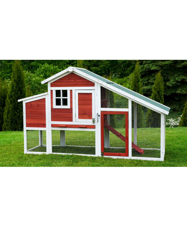 MyAnimal MH-32 poulailler pour 4 poules avec pondoir, en bois imprégné, toit amovible rouge