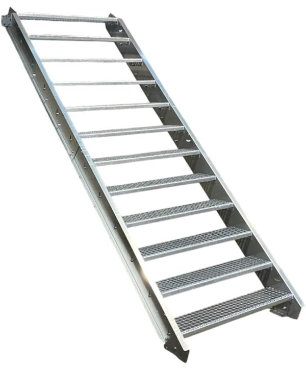 Escalier en acier 12 marches sans garde-corps galvanisé (L 90 x H 180-240 cm)