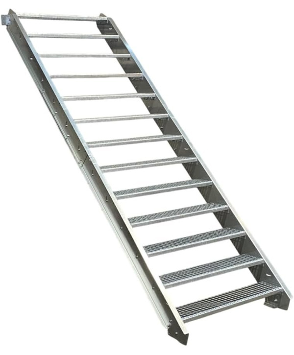 Escalier en acier 13 marches sans garde-corps galvanisé (L 90 x H 195-260 cm)
