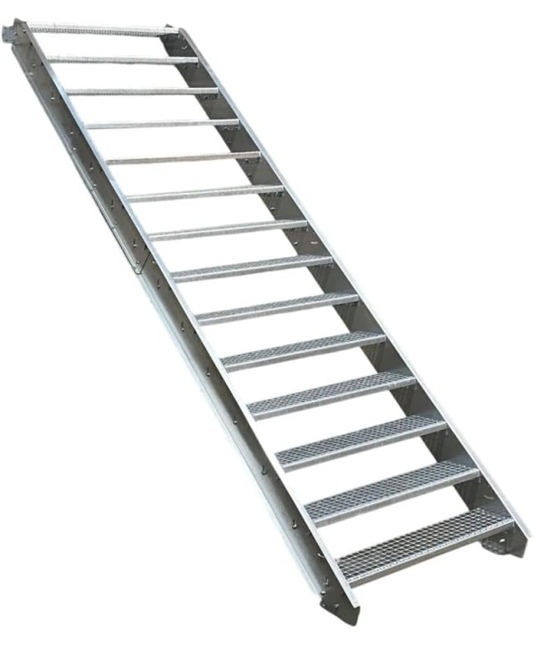 Escalier en acier 14 marches sans garde-corps galvanisé (L 90 x H 210-280 cm)