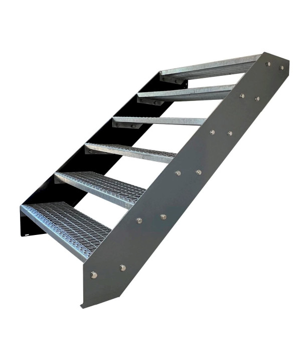 Escalier en acier galvanisé avec limons anthracite 6 marches (L 140 x H 114 cm)
