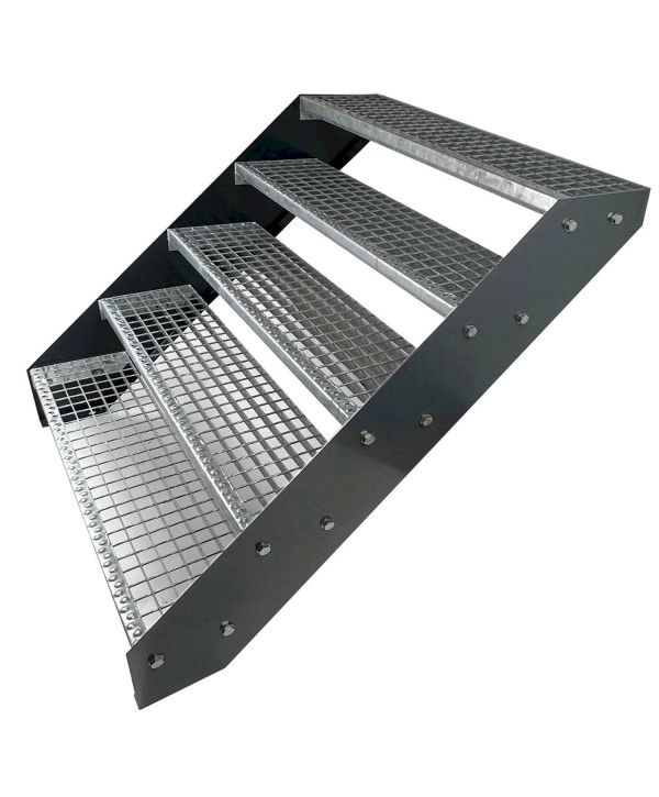 Escalier en acier galvanisé avec limons anthracite 5 marches (L 140 x H 95 cm)