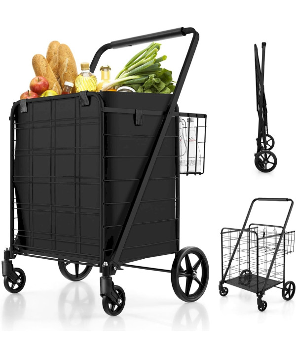 Klappbarer Einkaufstrolley 126L auf Rollen max 150kg mit Abnehmbarer Oxford-Tasche und 2 Körben