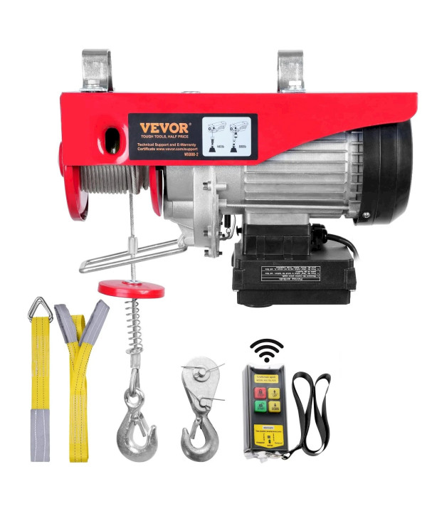 VEVOR treuil à câble électrique 200/400kg hauteur de levage 12m 850W avec télécommande sans fil