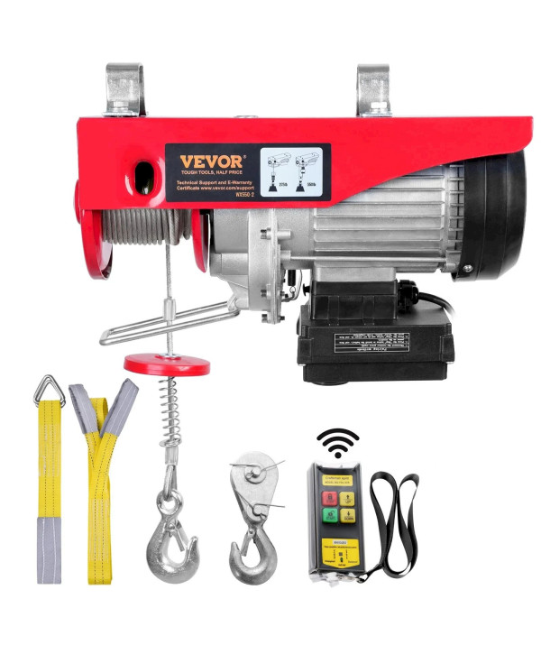 VEVOR treuil à câble électrique 125/250kg hauteur de levage 12m 510W avec télécommande sans fil