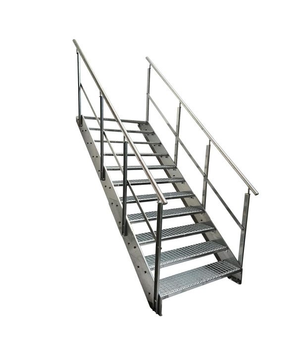 Stahltreppe 11 Stufen mit beidseitiges Geländer vollverzinkt (B 120 x H 209 cm)