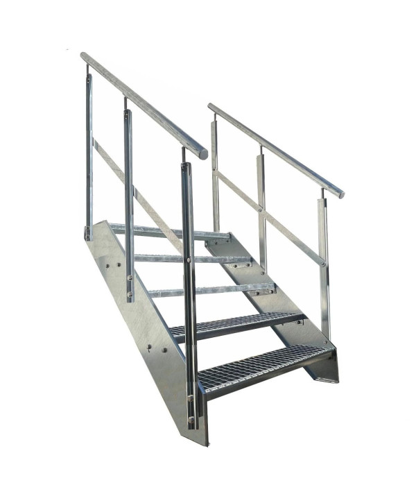 Escalier en acier 5 marches avec garde-corps des deux côtés entièrement galvanisé (L 100 x H 95 cm)