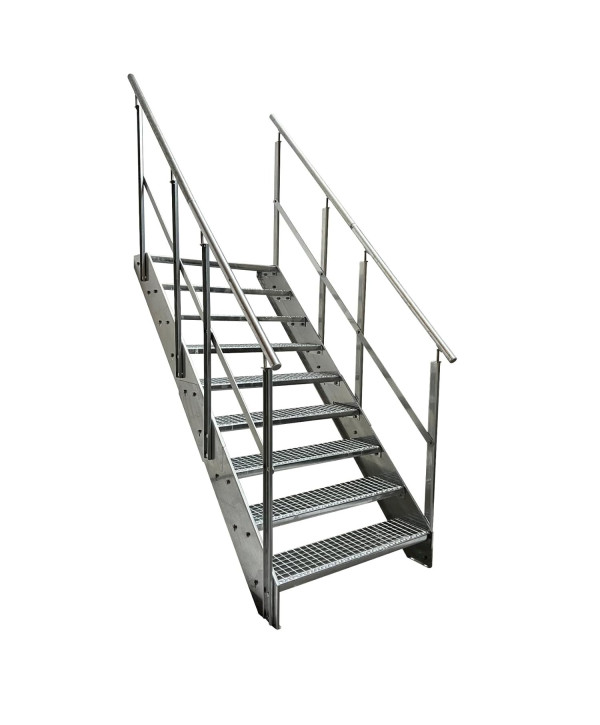 Stahltreppe 9 Stufen mit beidseitiges Geländer vollverzinkt (B 100 x H 171 cm)