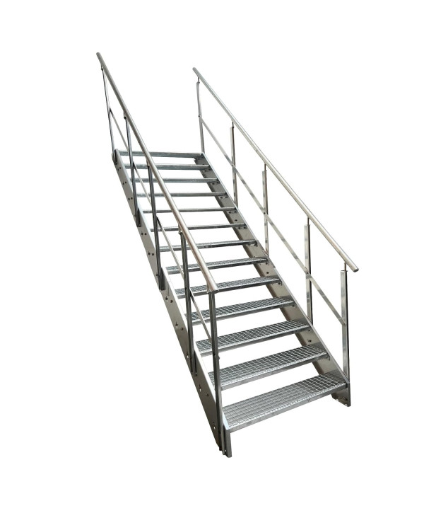 Escalier en acier 13 marches avec garde-corps des deux côtés entièrement galvanisé (L 100 x H 247 cm)