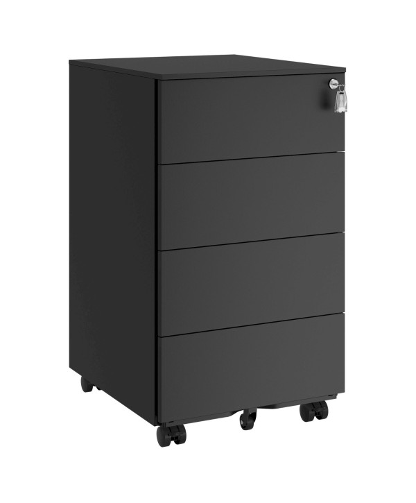 SONGMICS Rollcontainer mit 4 Schubladen und 5 Rollen 45x39x69cm Tintenschwarz