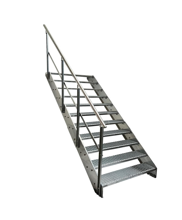 Escalier en acier 11 marches avec garde-corps gauche entièrement galvanisé (L 60 x H 209 cm)