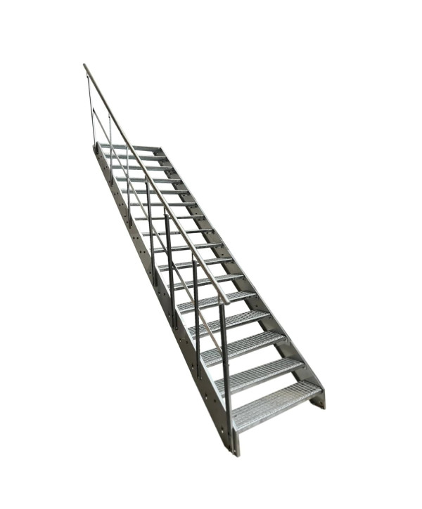 Stahltreppe 16 Stufen mit links Geländer vollverzinkt (B 60 x H 304 cm)