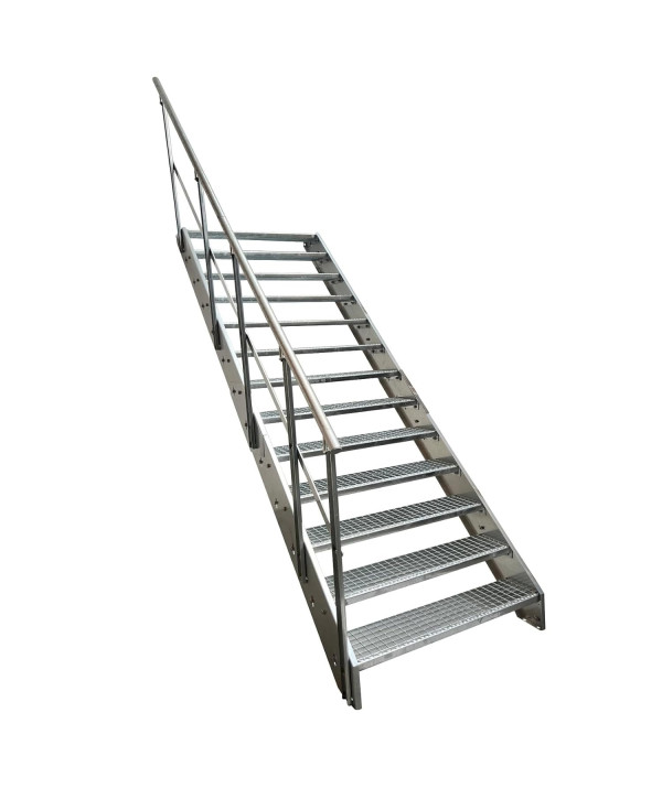 Stahltreppe 13 Stufen mit links Geländer vollverzinkt (B 60 x H 247 cm)