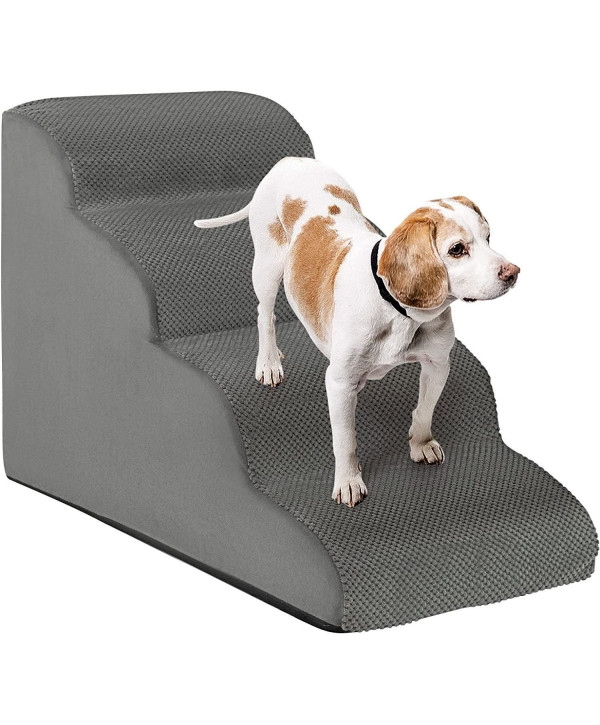 COSTWAY Escalier pour chien à 4 marches en mousse antidérapante GRIS