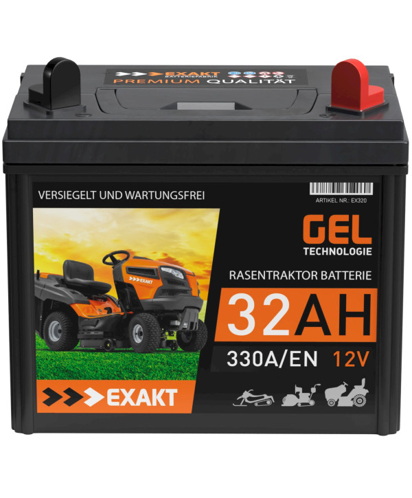 EXAKT Rasentraktor Batterie 12V 32Ah GEL Plus Pol Rechts