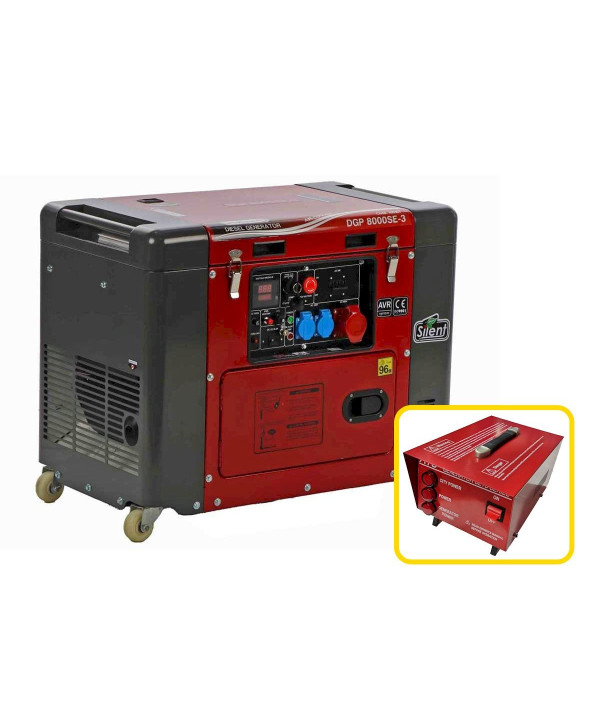 GeoTech DGP8000SE-3 + ATS groupe électrogène triphasé diesel 5,5 KW, insonorisé, démarrage électrique