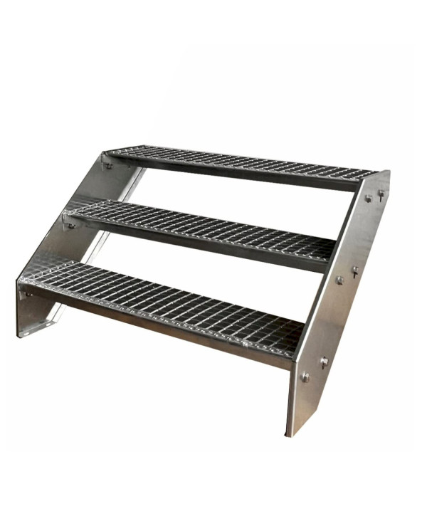 Escalier en acier 3 marches entièrement galvanisé (L 140 x H 57 cm)