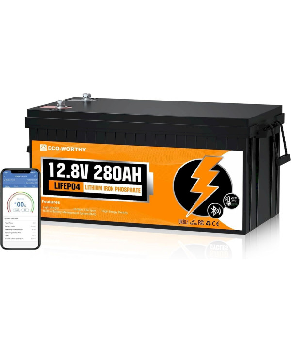 ECO-WORTHY 12V 280Ah LiFePO4 Batterie mit Bluetooth und Untertemperaturschutz