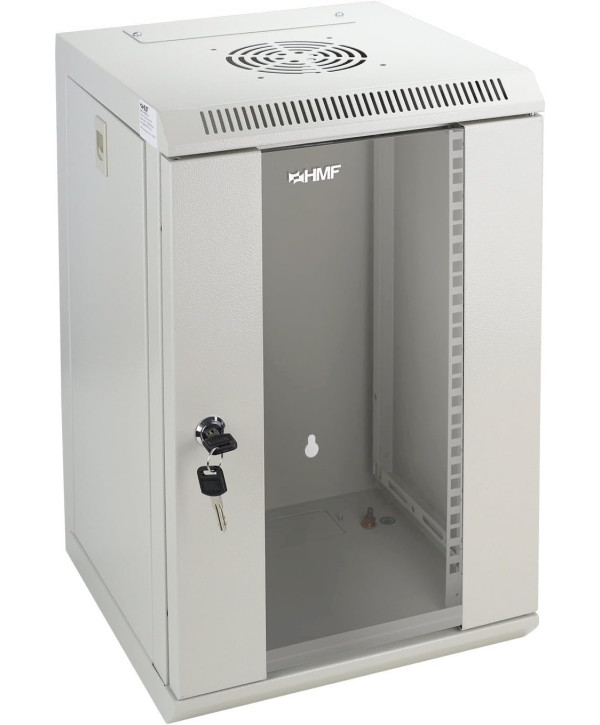 HMF Serverschrank 10 Zoll Netzwerkschrank 9HE Voll Montiert Wandgehäuse Rack lichtgrau