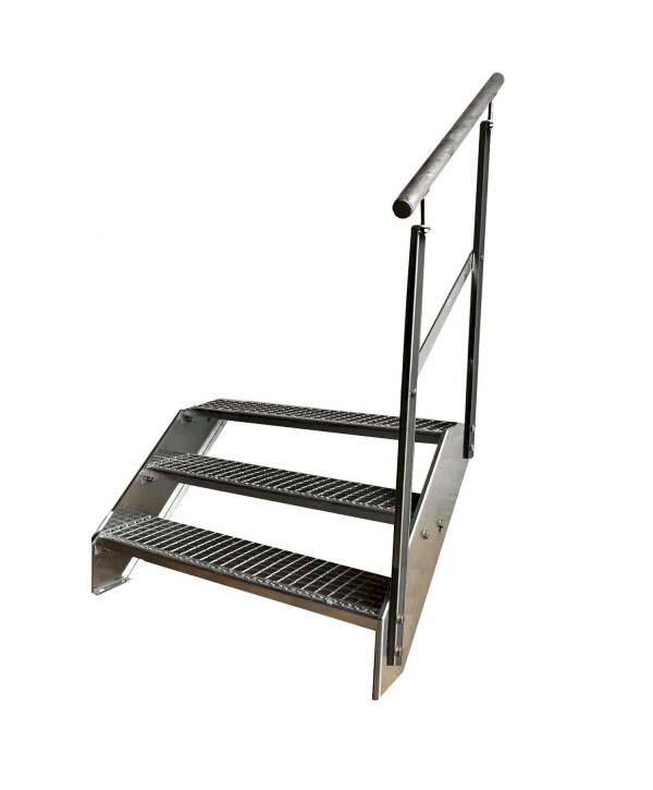 Stahltreppe 3 Stufen mit rechts Geländer vollverzinkt (B 80 x H 57 cm)