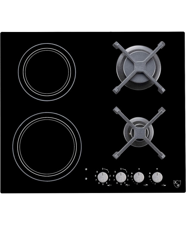 K&H 4 Zonen Hybrid Kombi Glas Gas-Elektro 60cm Kochfeld Erdgas 4Z-HEG22