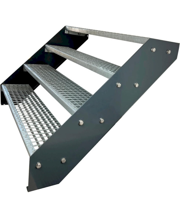 Stahltreppe Verzinkt und Anthrazit Pulverbeschichtet 4 Stufen (B 60 x H 76 cm)