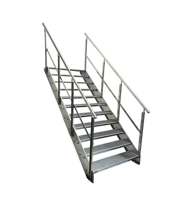 Stahltreppe 11 Stufen mit beidseitiges Geländer vollverzinkt (B 120 x H 209 cm)