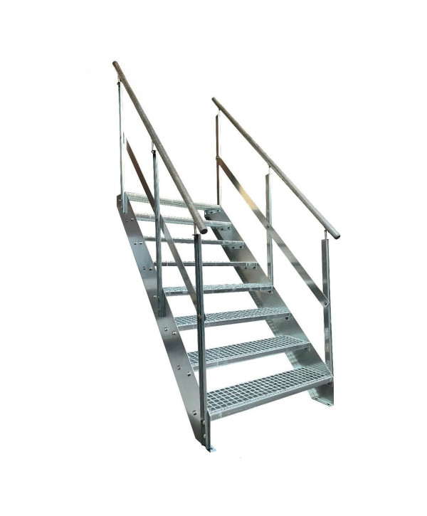 Stahltreppe 8 Stufen mit beidseitiges Geländer vollverzinkt (B 100 x H 152 cm)