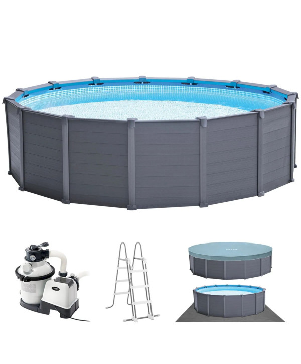 Intex Graphit Frame Pool Set Ø478x124cm mit Sandfilteranlage und Sicherheitsleiter