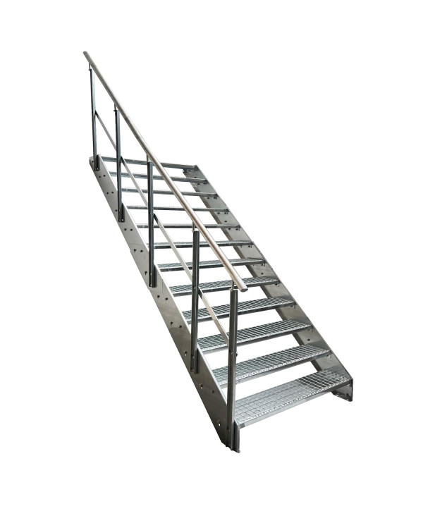 Stahltreppe 12 Stufen mit links Geländer vollverzinkt (B 120 x H 228 cm)